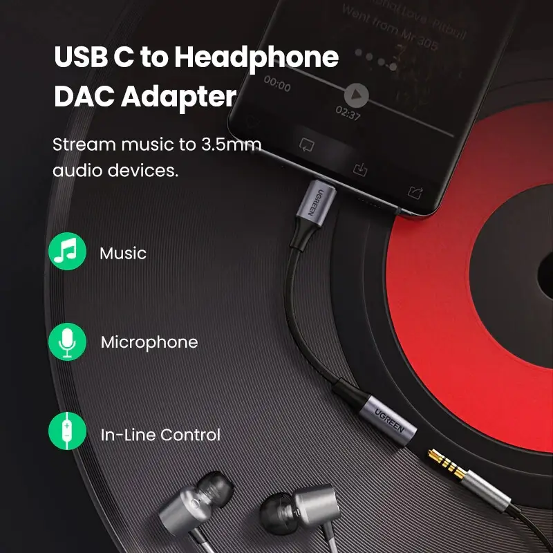 Ugreen Type C To 3.5mm Headphone Adapter (DAC Chip)