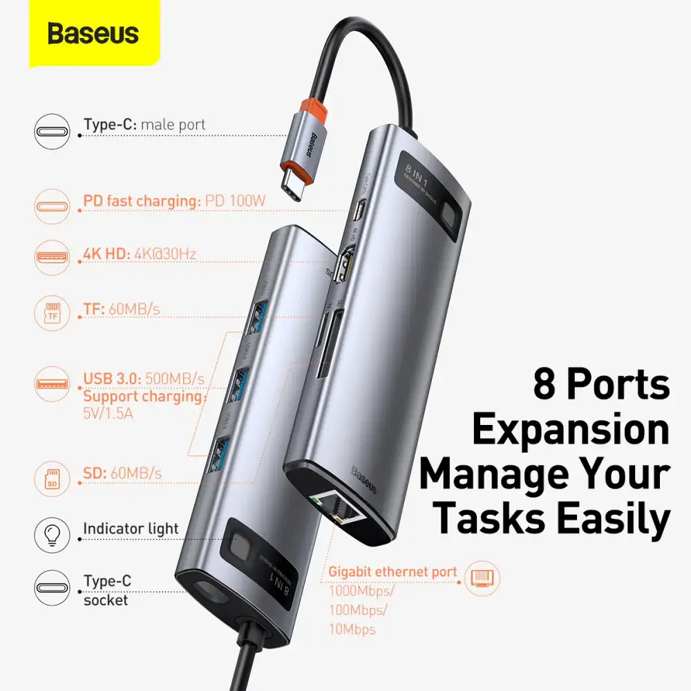 Baseus Metal Gleam Series 8-in-1 Multifunctional Type-C HUB