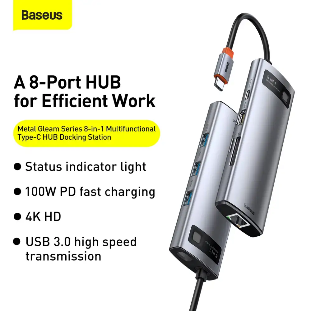 Baseus Metal Gleam Series 8-in-1 Multifunctional Type-C HUB