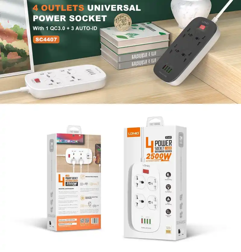 LDNIO SC4407 Power Socket 4 USB QC3.0