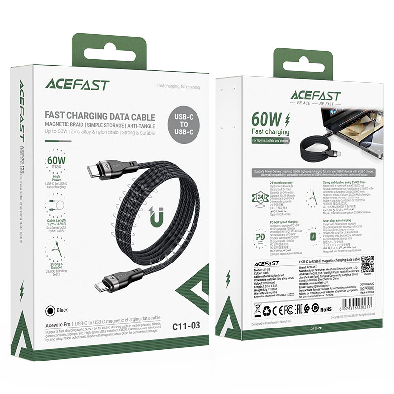 ACEFAST C11-03 60W USB-C to USB-C Magnetic Charging Data Cable