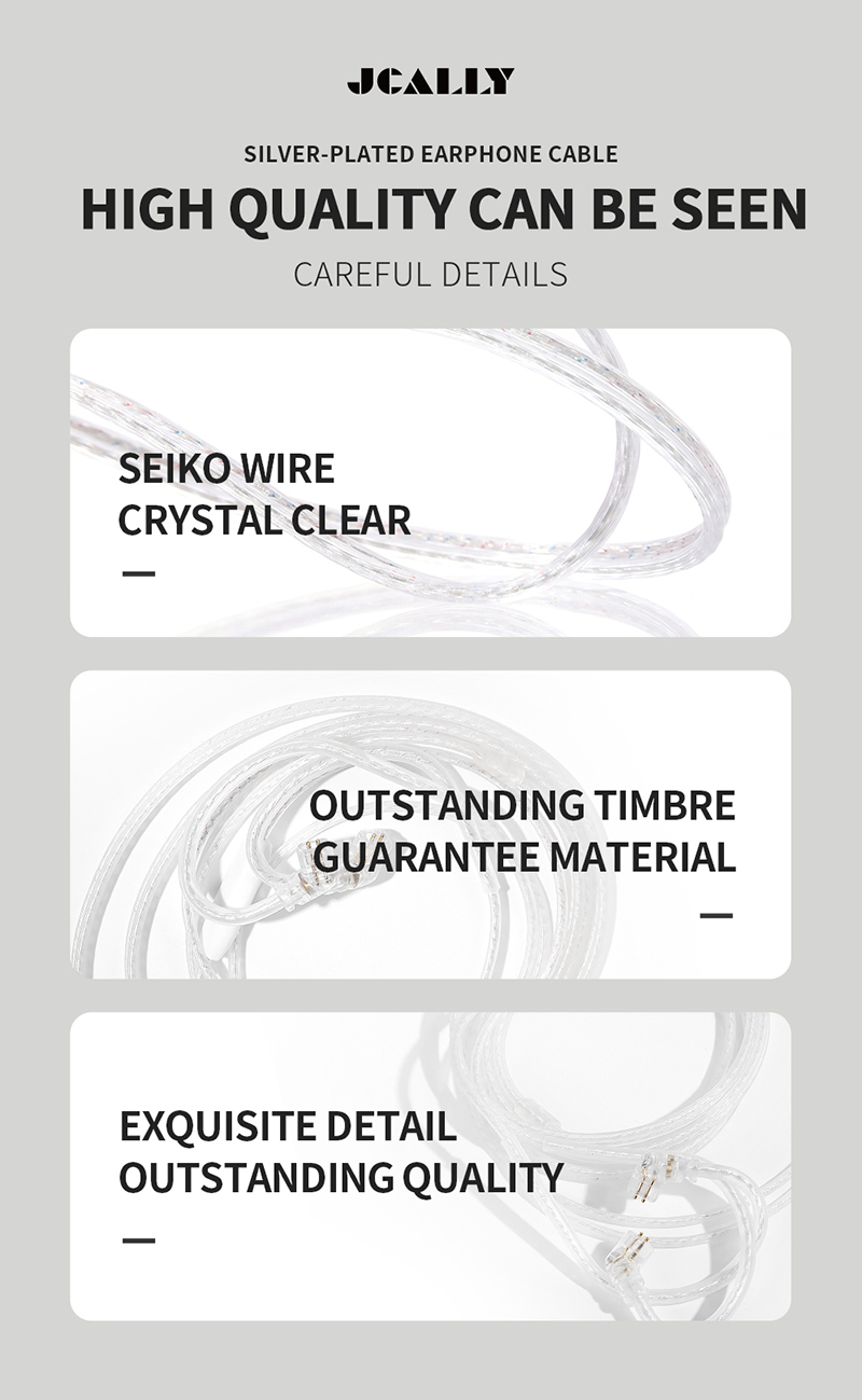 JCALLY PJ3 5N OFC Silver-plated Earphone Cable Built-in DAC Chip with Mic Type C Straight Plug Line