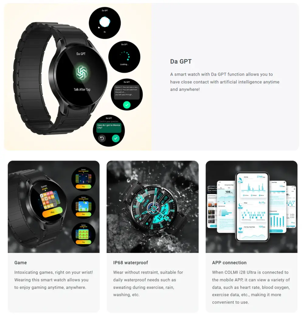 COLMI i28 Ultra 1.43″ AOD Display Smartwatch with Ai GPT Magnetic Silicon Strap