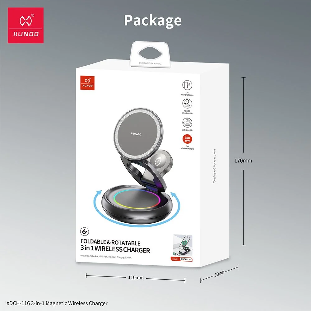 Xundd XDCH-116 Foldable & Rotatable 3in1 Wireless Charger