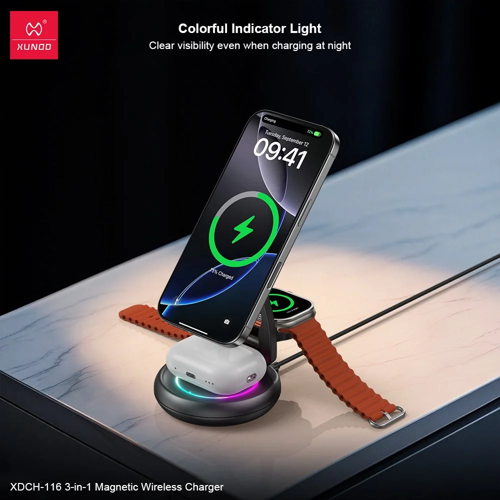 Xundd XDCH-116 Foldable & Rotatable 3in1 Wireless Charger