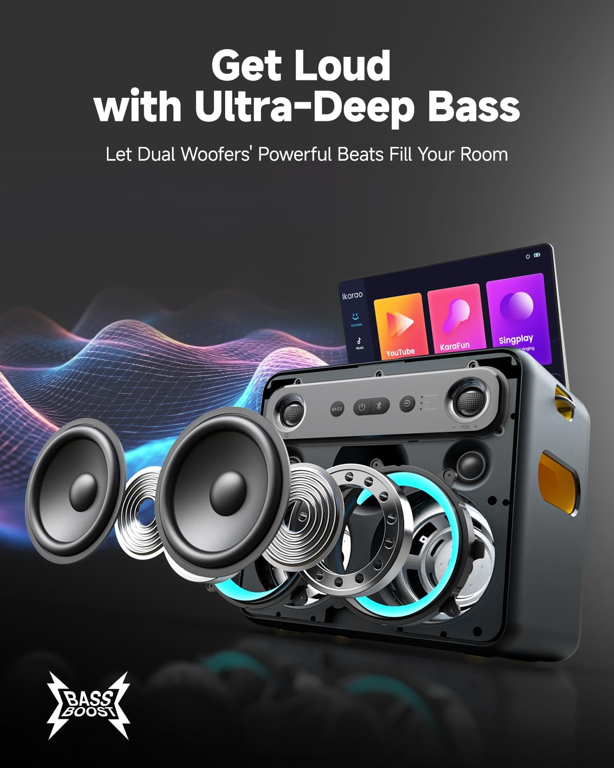 Ikarao Xtreme Break X2 All in One Karaoke Portable Bluetooth Speaker With Built In 10 Inch Tablet And Wireless Microphone 4