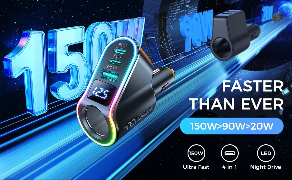 JOYROOM JR CL21 150W Car Charger with LED Digital Display 2