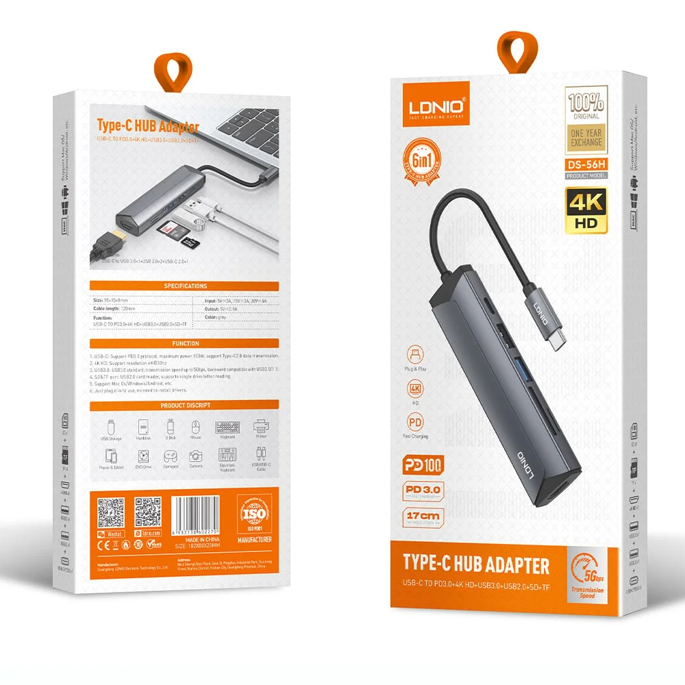 LDNIO DS-56H PD100W 5-in-1 Docking Station Type-c Data Hub