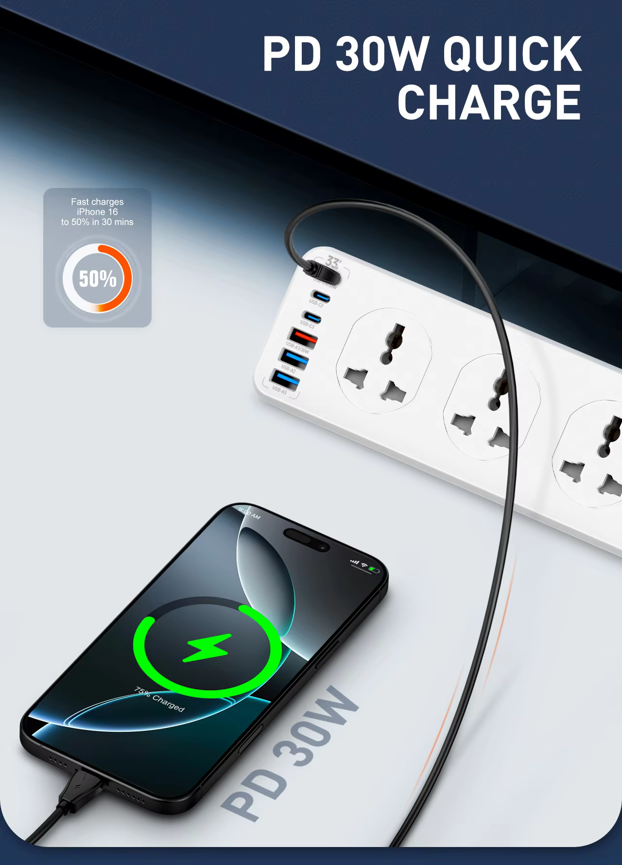 LDNIO SC10610C Power Socket Extension Universal Power Strip With 10 Outlets 2M