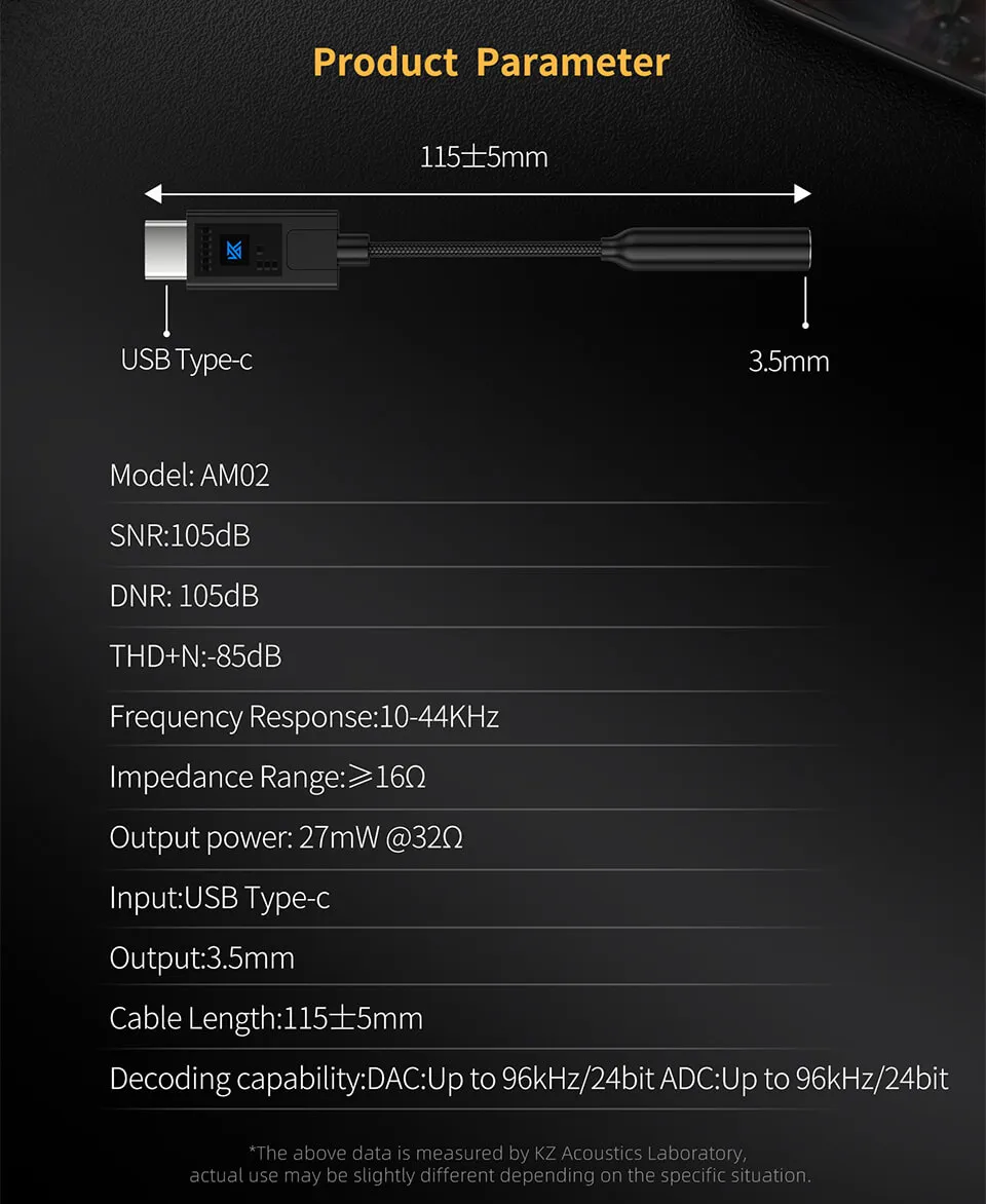 KZ AM02 Portable DAC Decoding Amplifier USB C to 3.5mm Audio Adapter