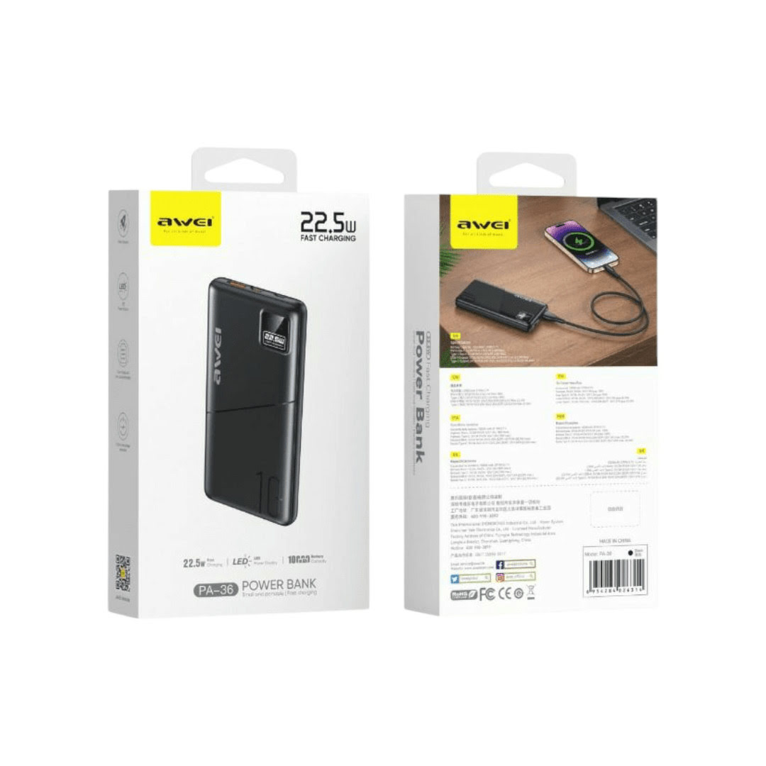 Awei PA-36 22.5W PD Fast Charging Digital Power Bank
