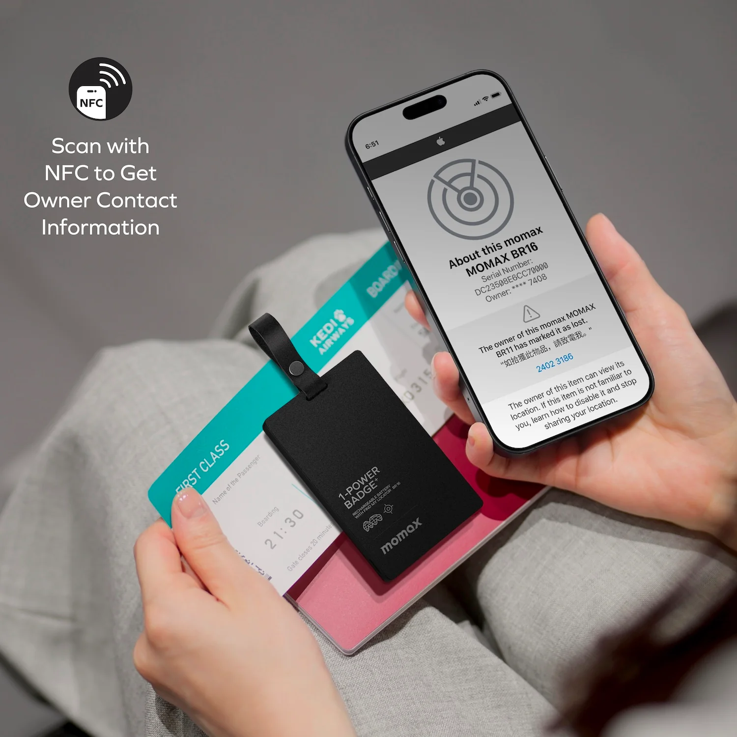 MOMAX 1-Power Badge+ 2500mAh Emergency Power Bank With Find My Locator