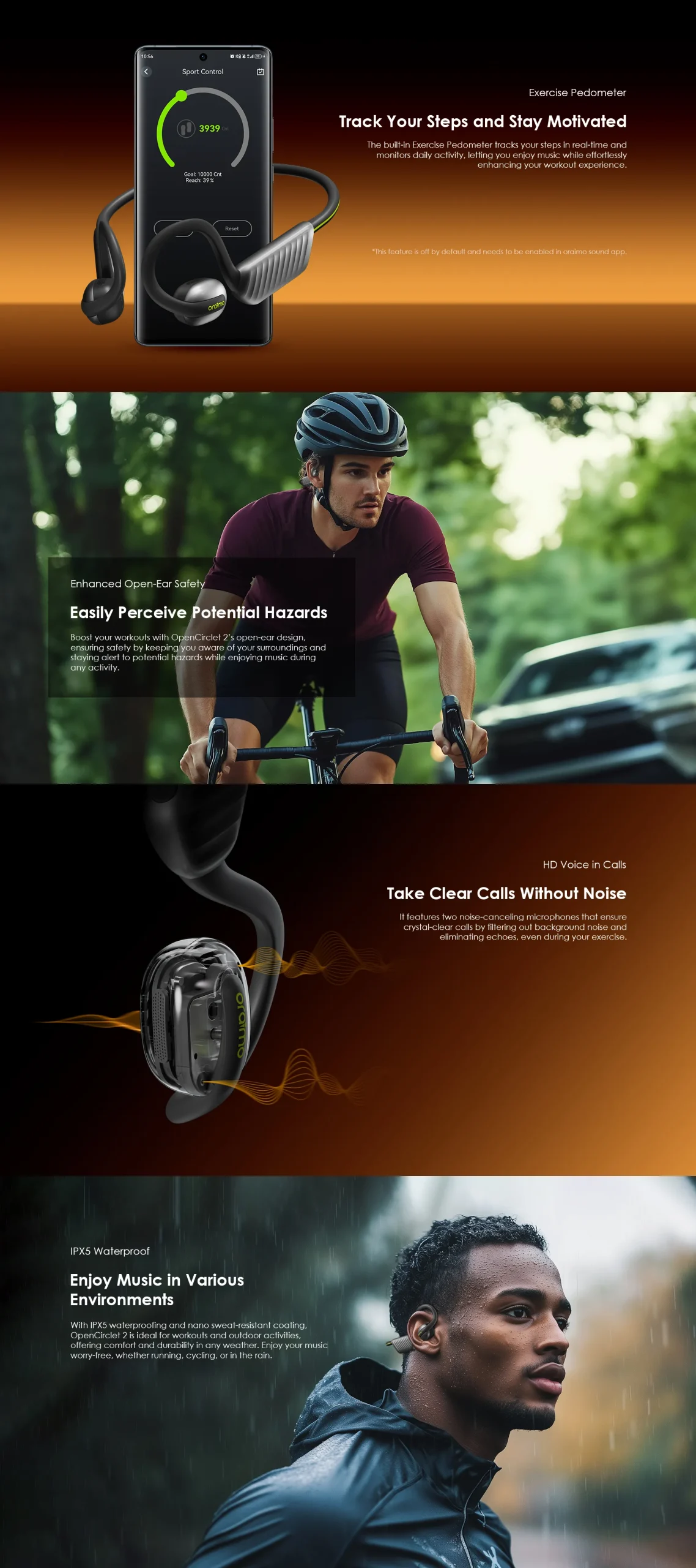 Oraimo OpenCirclet 2 IPX5 Steps Tracking Open-Ear Headphones