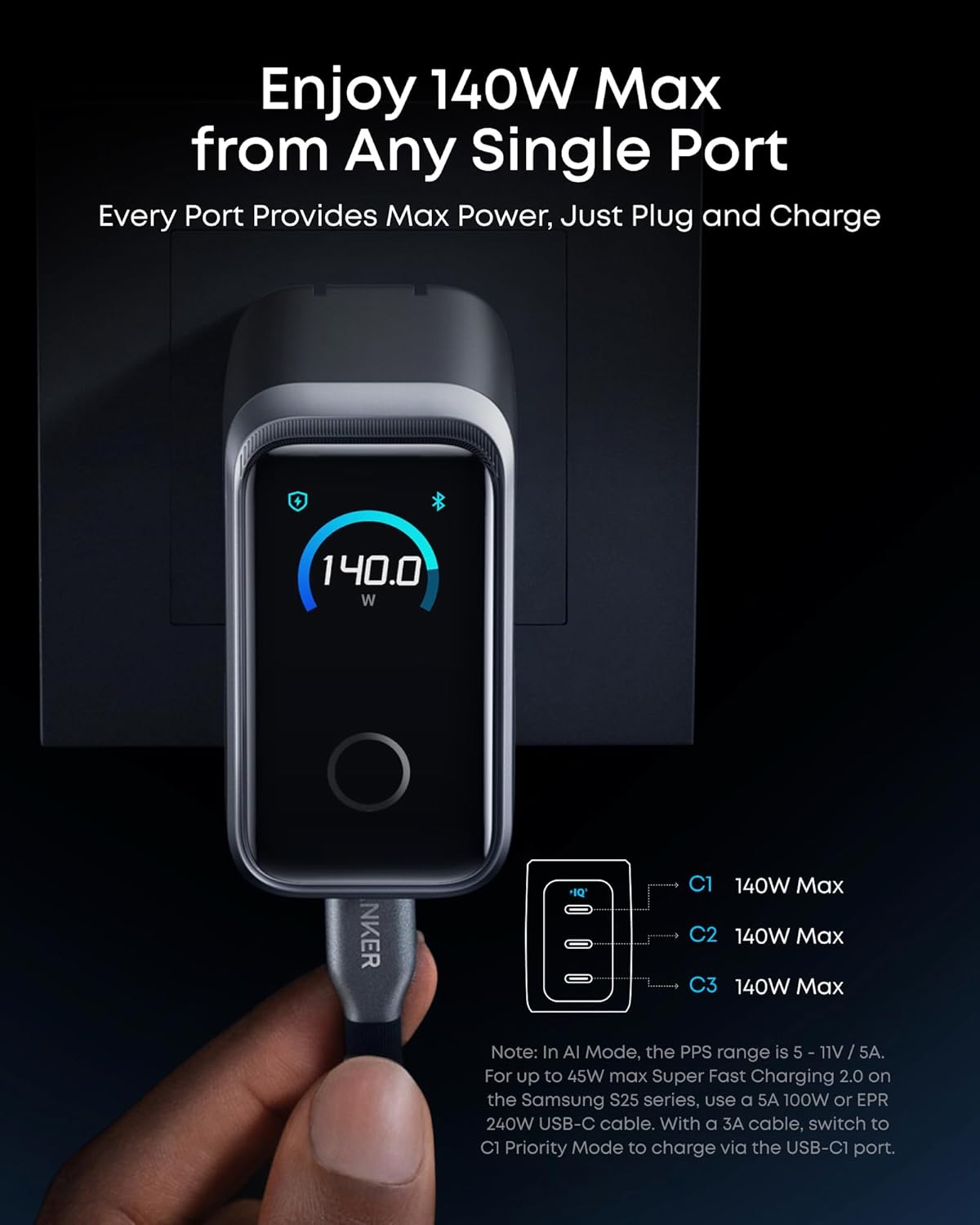 Anker Prime 160W USB-C GaN Charger (A2687) — Smart 3-Port Fast Charging Station