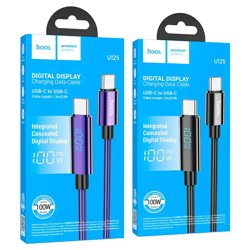 Hoco U125 Benefit 100W Fast Charging Data Cable with Display (Type-C to Type-C)