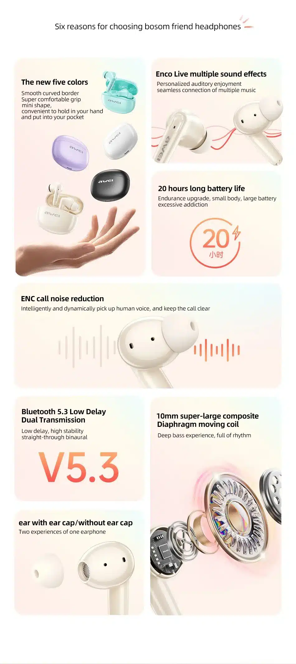 Awei T90 2 in 1 ENC TWS Earbuds