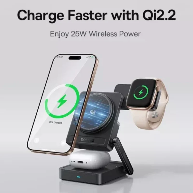Baseus PicoGo AF21 3-in-1 Qi2.2 Wireless Charger – 25W Foldable Fast Charging Station