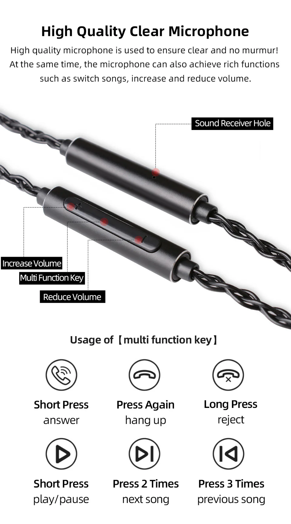 NICEHCK BlackWheat 8 Core Silver Plated Copper 2Pin Microphone Cable