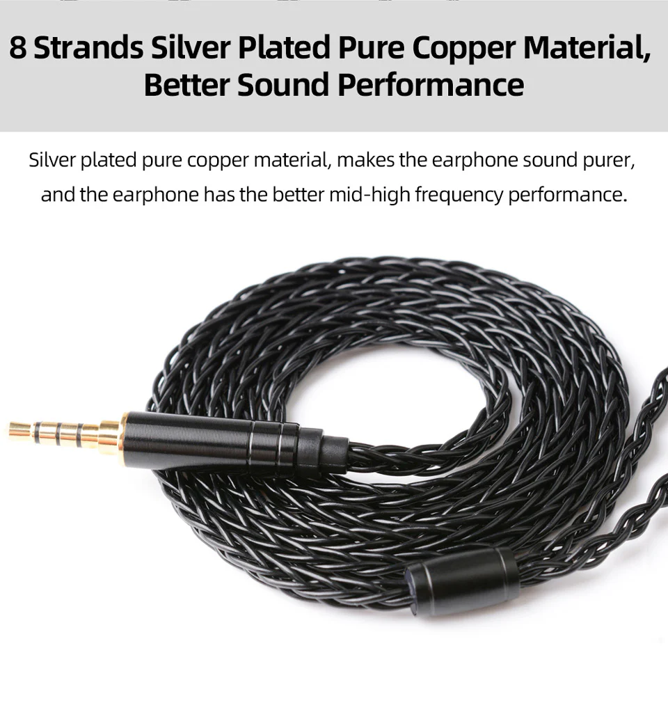 NICEHCK BlackWheat 8 Core Silver Plated Copper 2Pin Microphone Cable