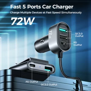 Buy JOYROOM JR-CL05 72W 5 Ports Car Charger with Extension Cord USB Adapter Online At Best Price In Bangladesh