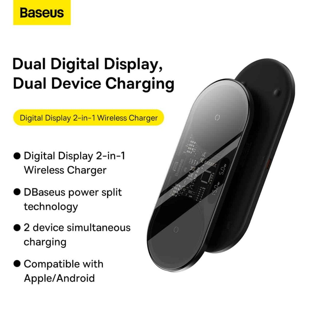 Baseus Digital LED Display 2 in 1 20W Wireless Charger 