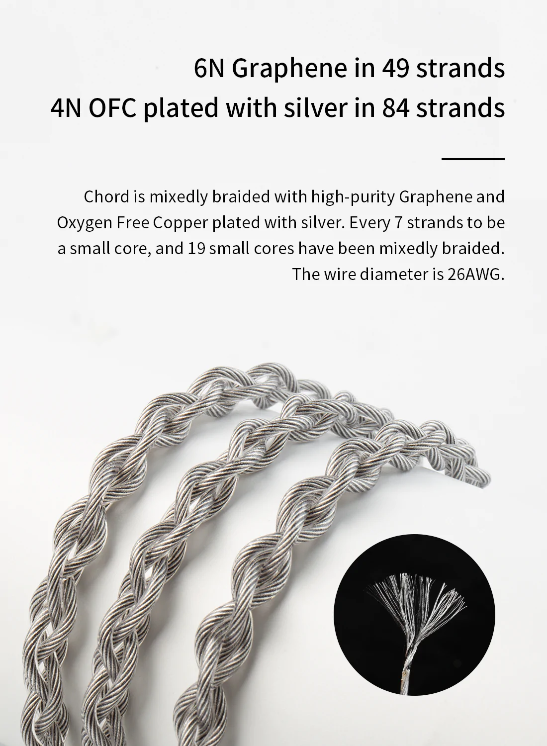 KBEAR Chord 6N Graphene+4N OFC Silver-plated Mixedly Braided Upgrade Cable