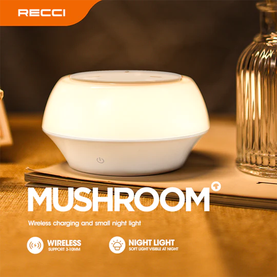 Recci RCW-21 15W Mushroom Wireless Charger And LED Small Night Light