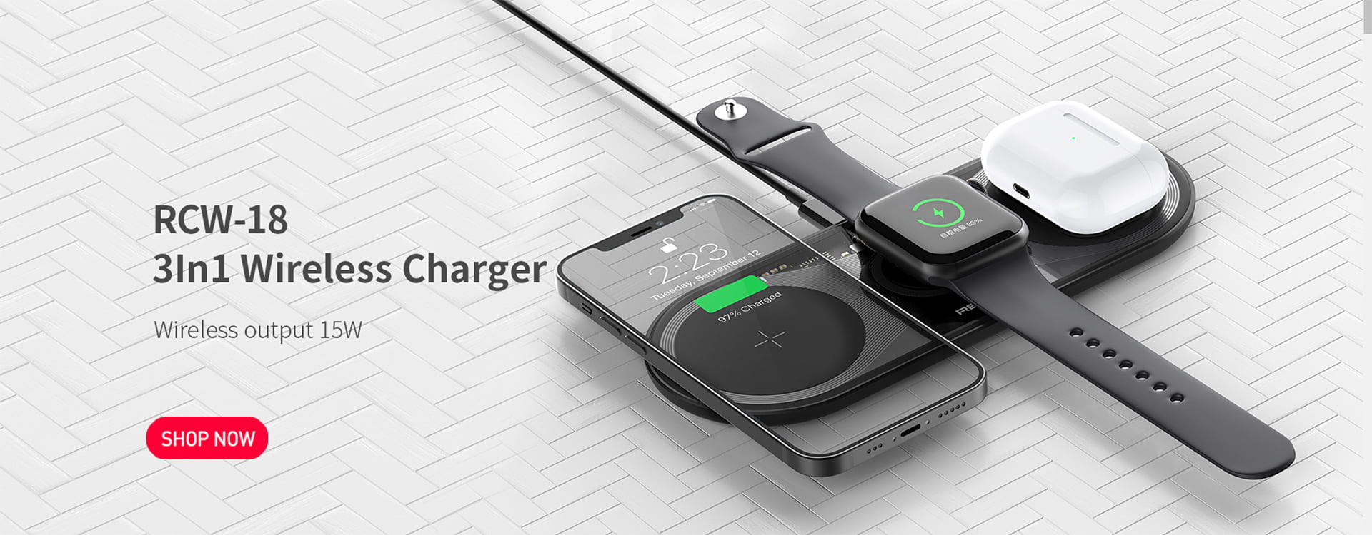 Recci Rcw13 15w Wireless Charger Detachable Bracket 3 in 1