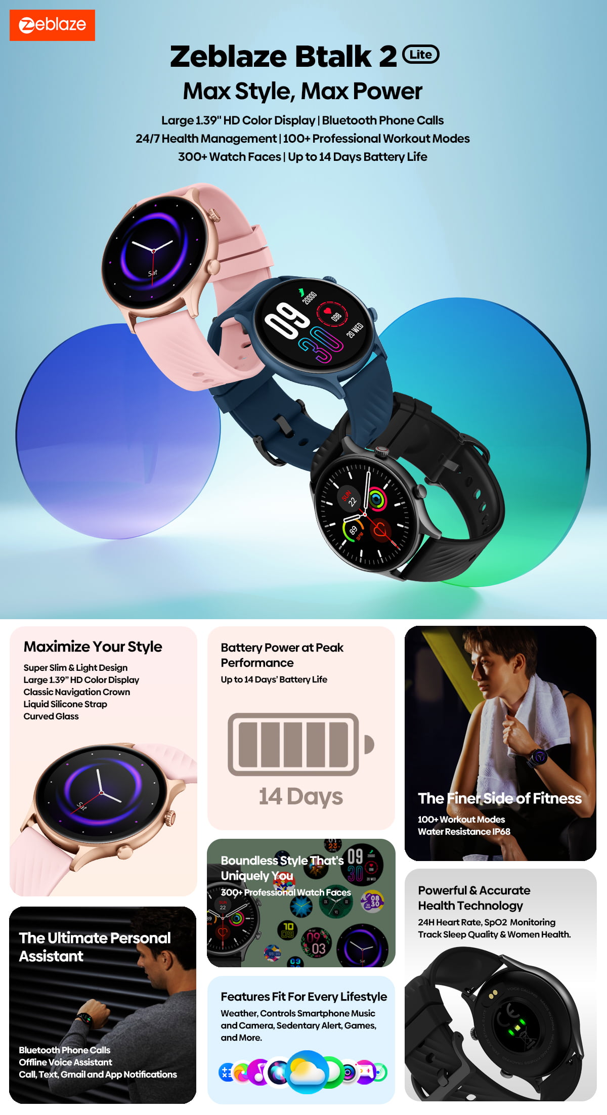 Zeblaze Btalk 2 Lite Bluetooth Calling Smart Watch