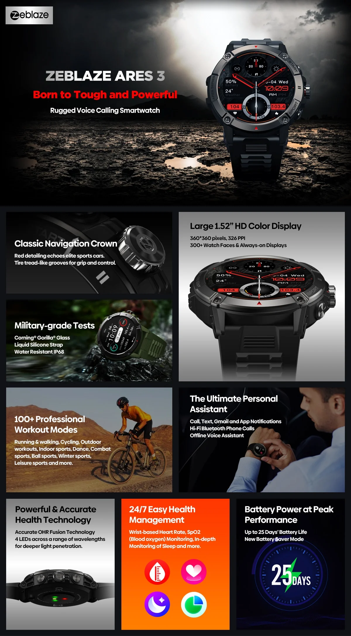 Zeblaze Ares 3 Rugged Bluetooth Calling Smart Watch