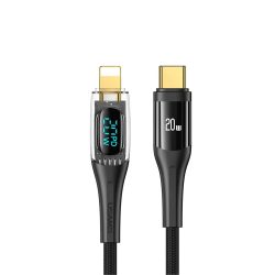 USAMS SJ589 Type-C To Lighting 20W Transparent Digital Display Cable (2 Meter)
