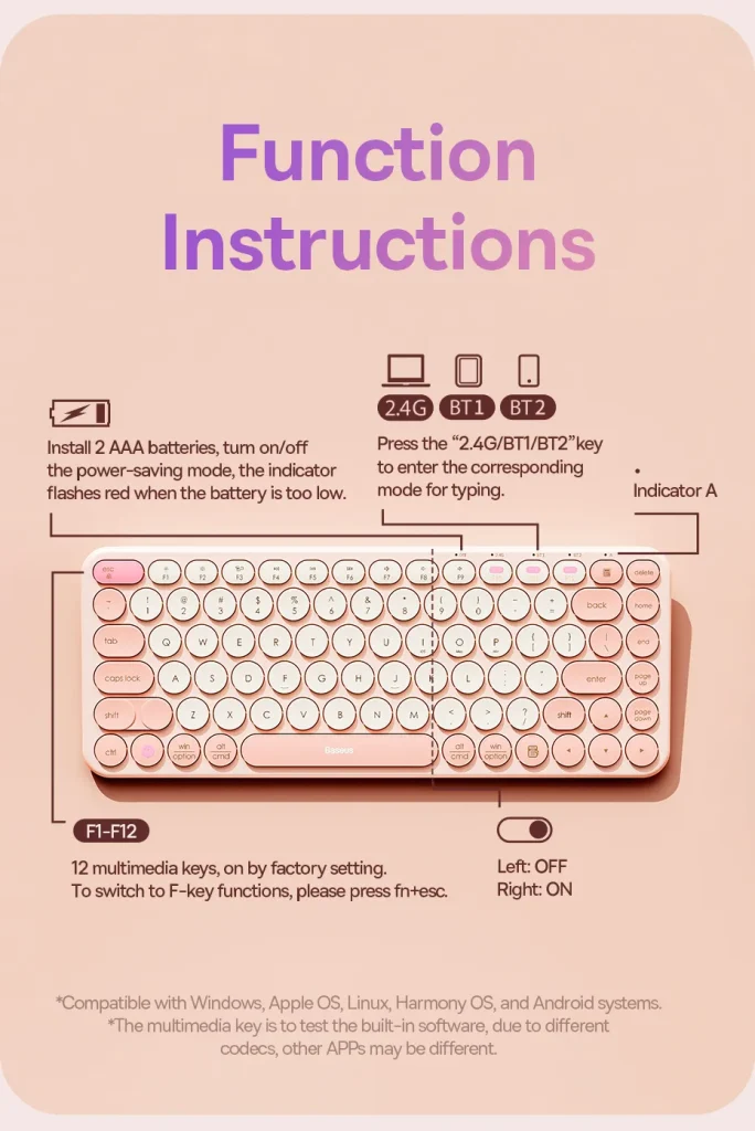 Baseus K01A Wireless Tri-Mode Ergonomic Multi-Connection Keyboard with High Portability