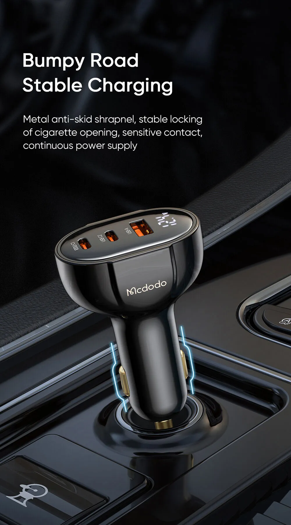 Mcdodo Prism Series 128W PD Dual USB-C + USB-A Digital Display Car Charger (1)