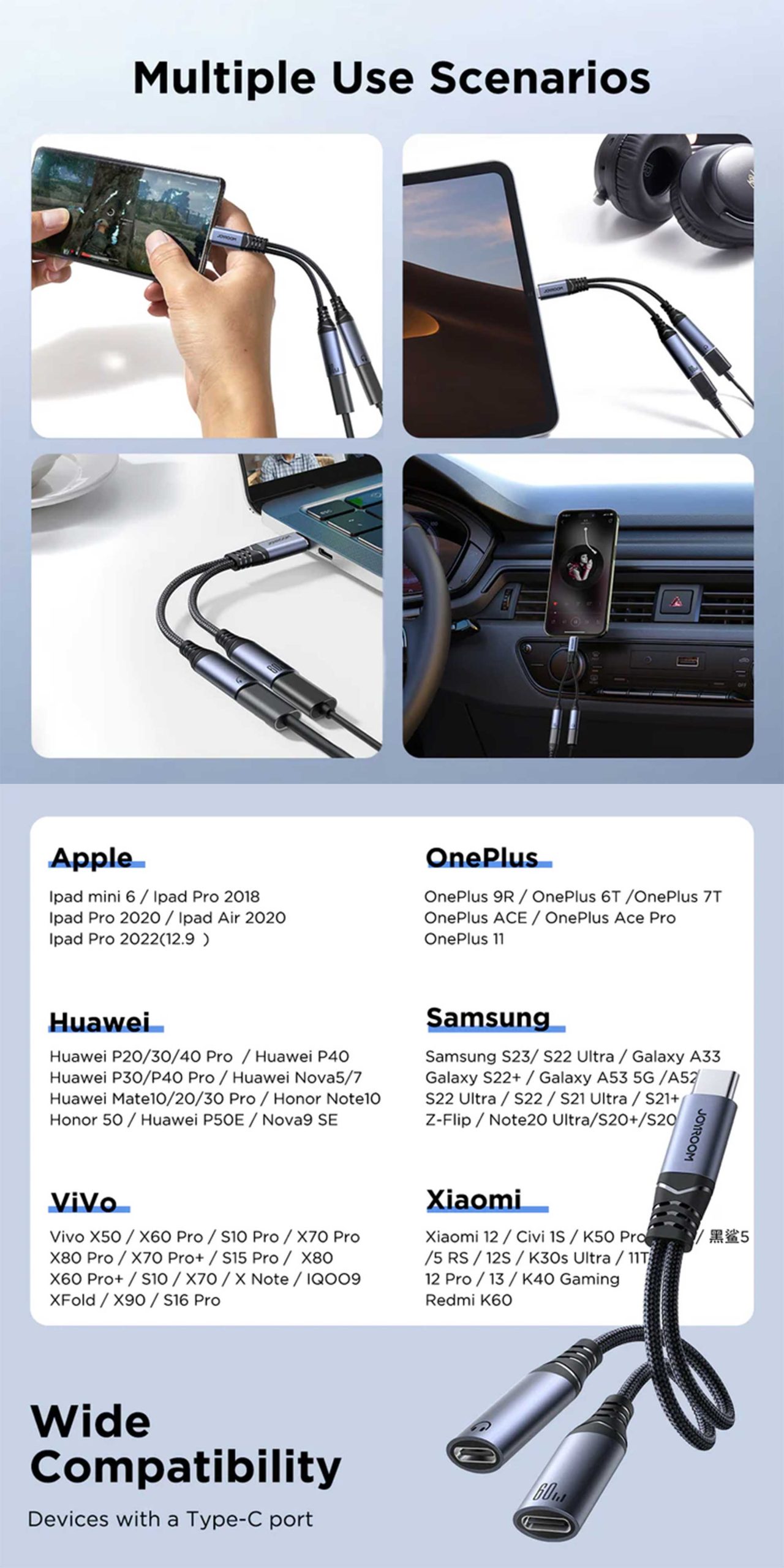 JOYROOM SY-C03 Audio-Transfer Series 2-in-1 Audio Adapter Type-C to Dual Type-C (4)