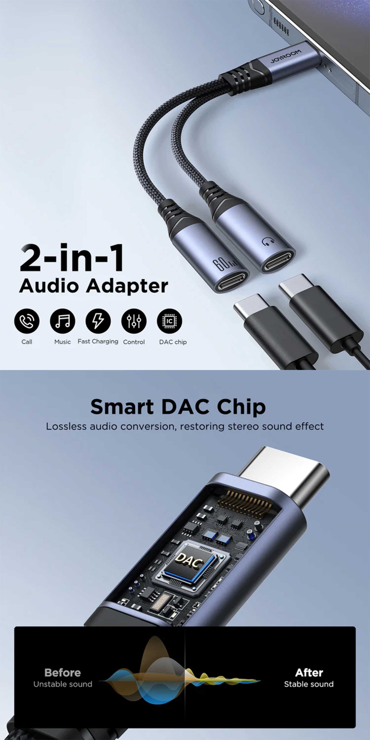 JOYROOM SY-C03 Transfer 2-in-1 Adapter Type-C to Dual Type-C