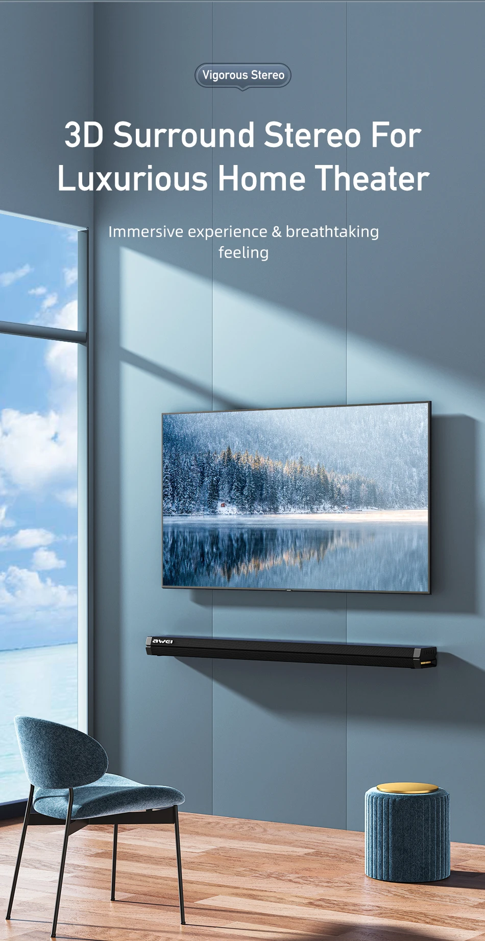 Awei Y990 100W Dual Speakers Home Theater TV Sound Bar (1)