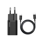Baseus Charger 25W Super Si Quick Adapter 1C EU Sets Black With Type-C to Type-C Cable 3A 1m Black TZCCSUP-L01 (1)