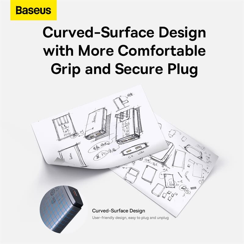 Baseus GaN5 Pro Ultra-Slim Fast Charger C+U 65W CN Type-C to Type-C 100W 1m Gray -CCGP150013 (7)