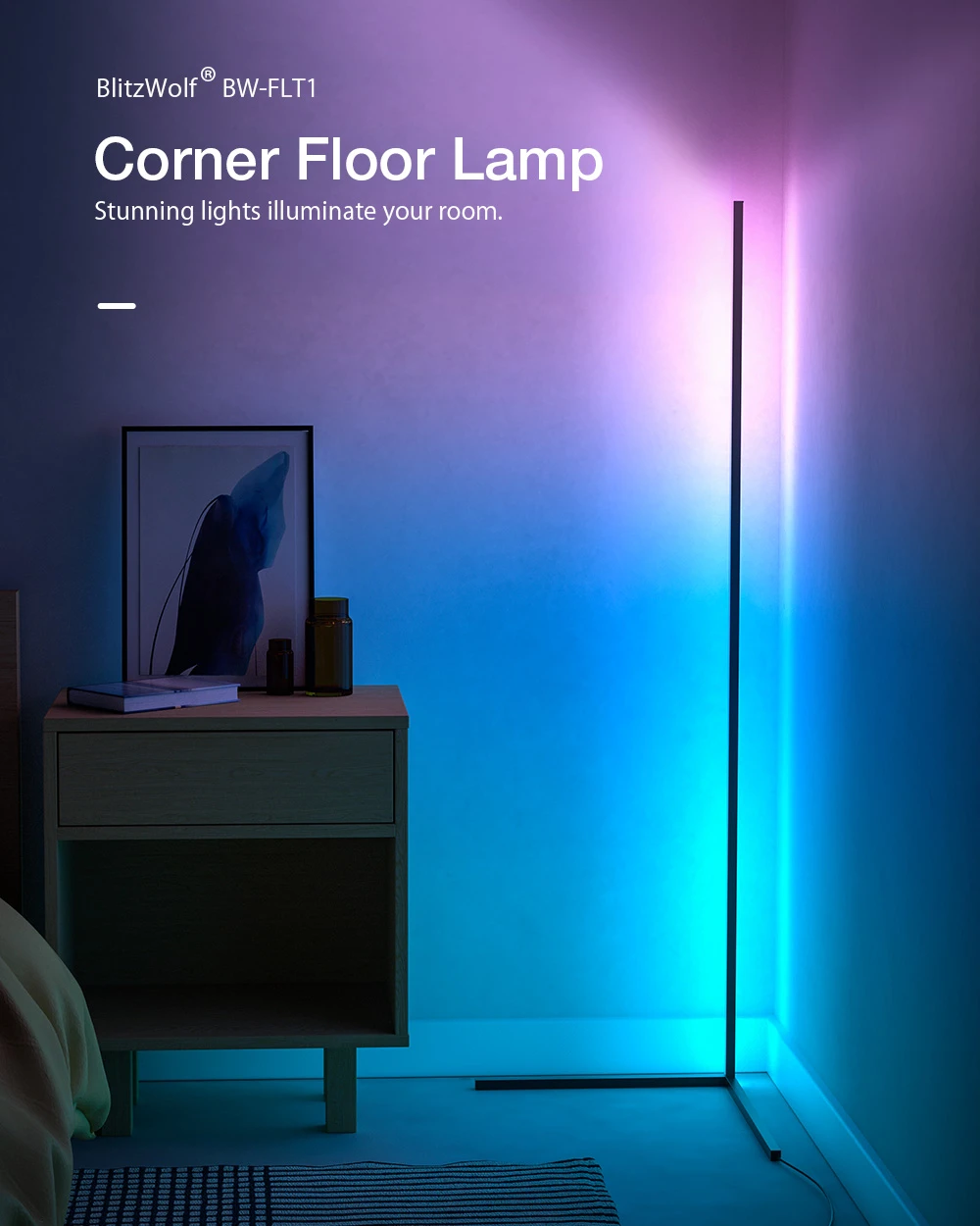 BlitzWolf BW-FLT1 Corner Floor Lamp with RGB Colorful Lighting Effect RF Remote Control (1)