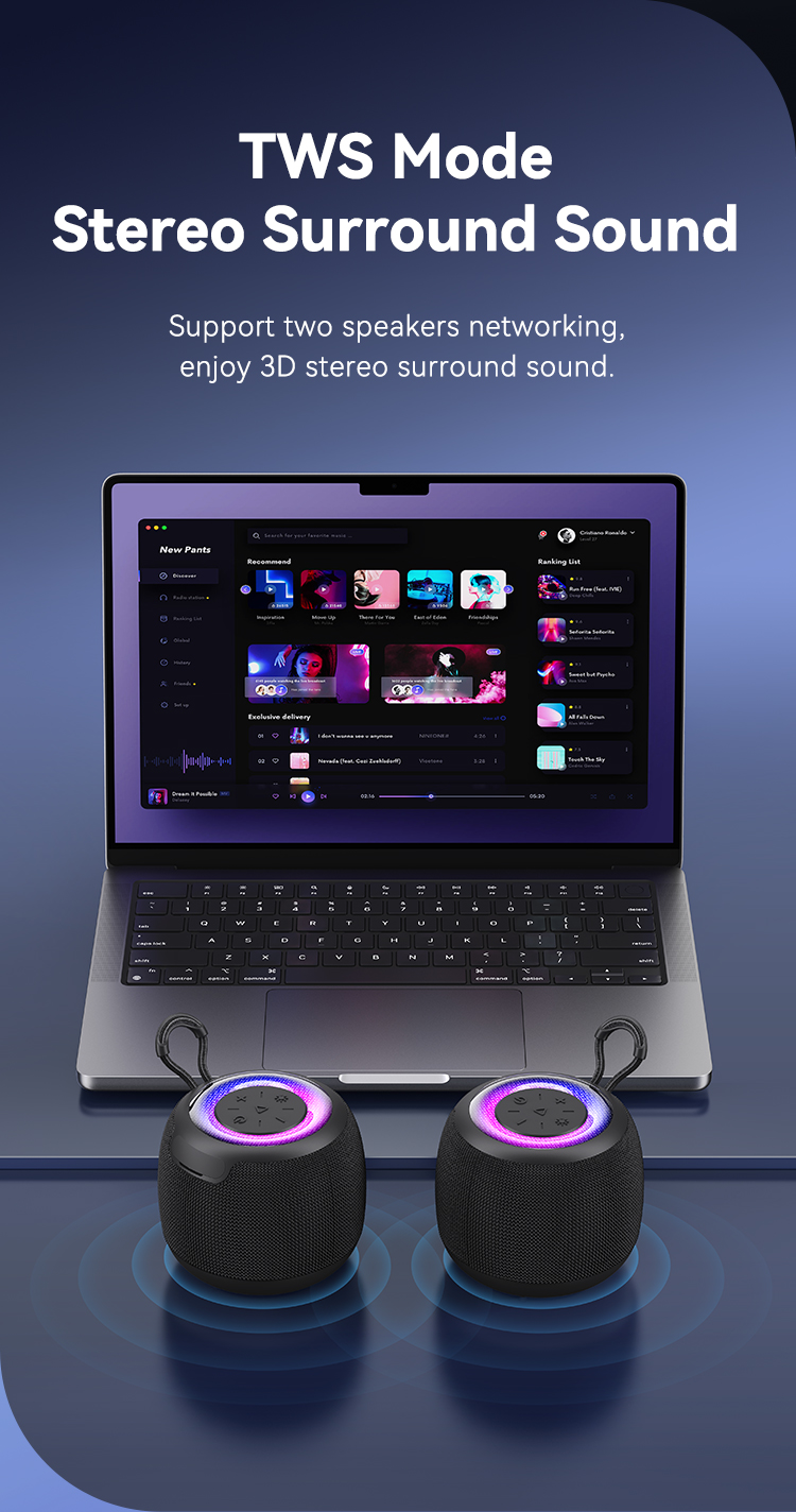 USAMS US-YX014 YIN Series Portable TWS Bluetooth Speaker Mini Wireless Subwoofer with Colorful Light (2)