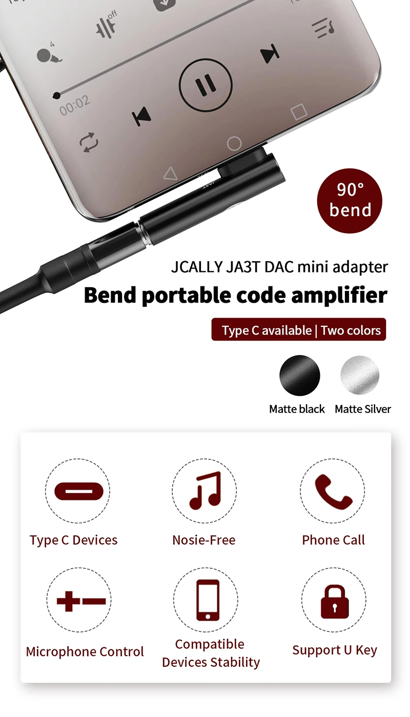 JCALLY JA3T Digital Audio Portable DAC Type-C to 3.5mm (32bit384KHz) - L Plug (1)