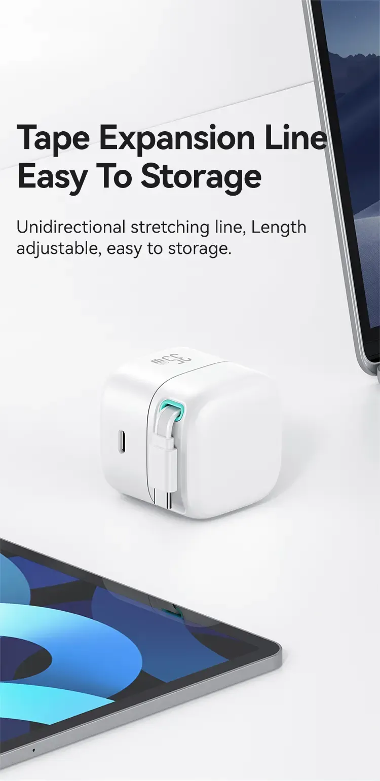 USAMS US-CC203 XMF Series PD 35W Dual Output GaN Fast Charger with Type-C Magnetic Retractable Cable Module US Plug (1)