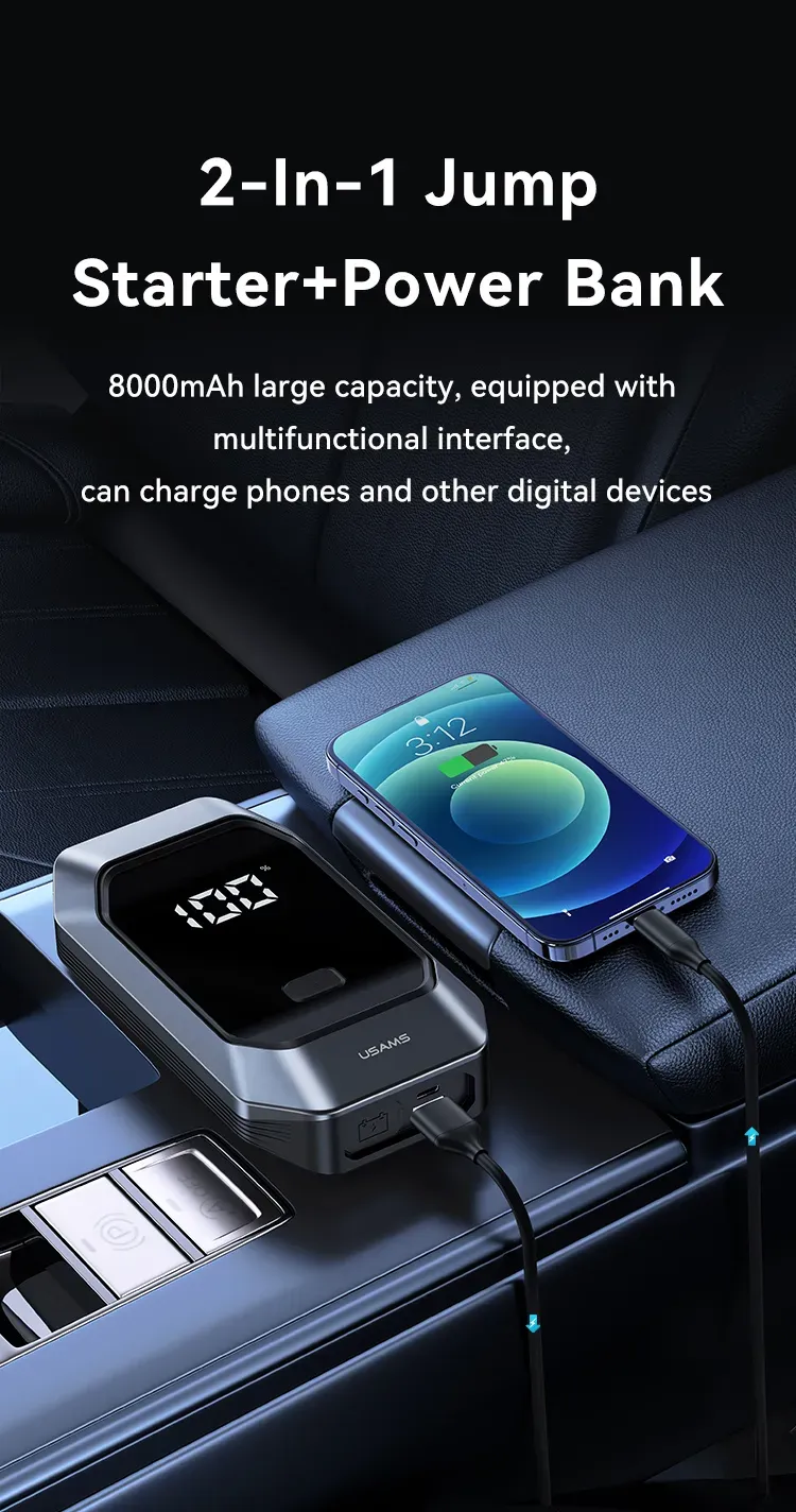 USAMS US-ZB284 12v Car Jump Starter with Light Power Bank 8000mAh Battery (1)