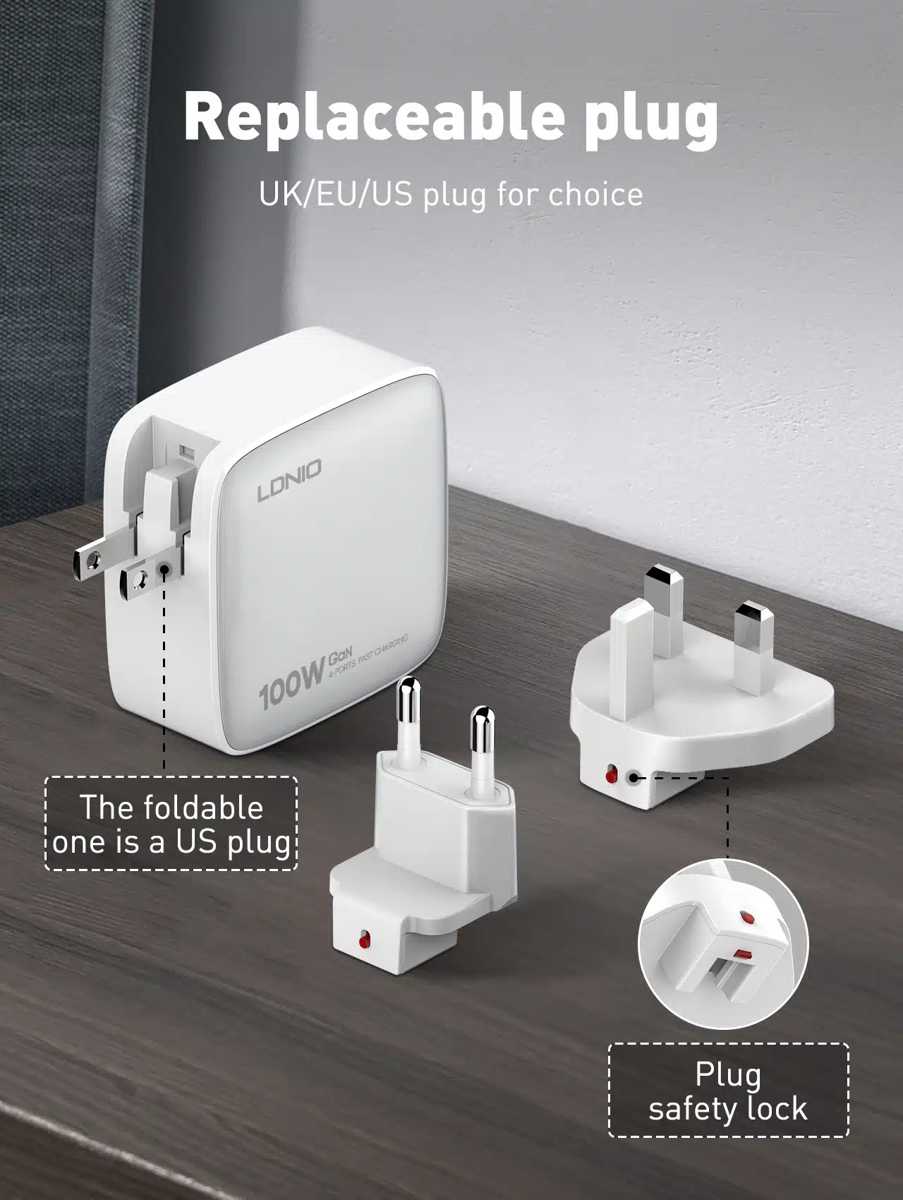 LDNIO Q408 100W 4-Port USB PD GaN Wall Charger (1)