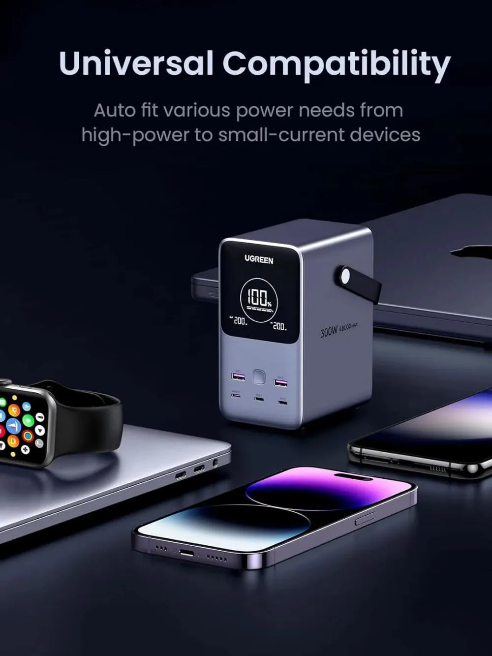 UGREEN 300W 48000mAh 5 Ports Portable Charger Power Bank with Smart Digital Display (1)