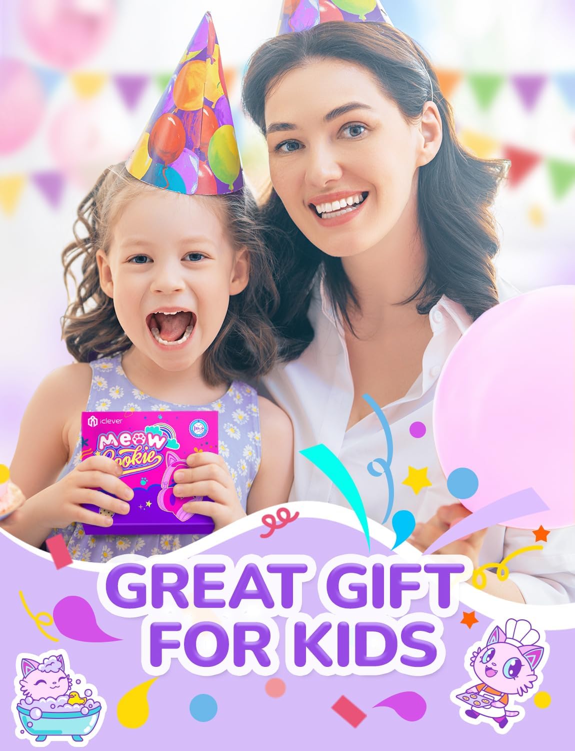 iClever BTH21 Meow Cookies Bluetooth Headphone (1)