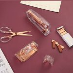 Transparent 5 in 1 Stapler Puncher Nail Lifter Scissor Staples Office Supplies