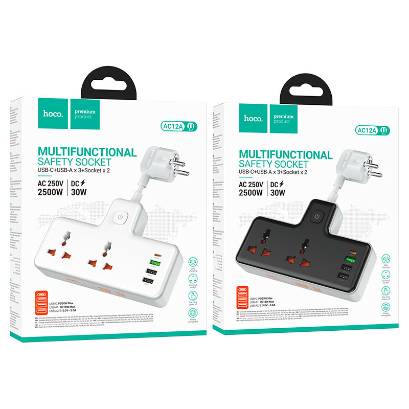 Hoco AC12A 2500W Power Strip Sockets EU