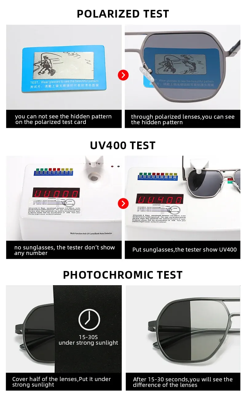 Luxury Metal Photochromic Sunglasses Polarized Stylish Chameleon Anti-glare Driving Shades UV400 (3)