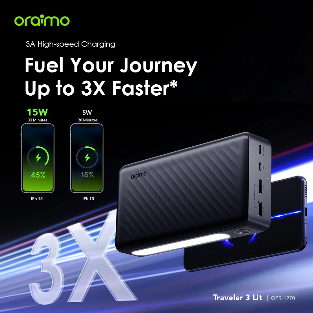 Oraimo Traveler 3 Lit 15W 27000mAh Power Bank (OPB-1270)